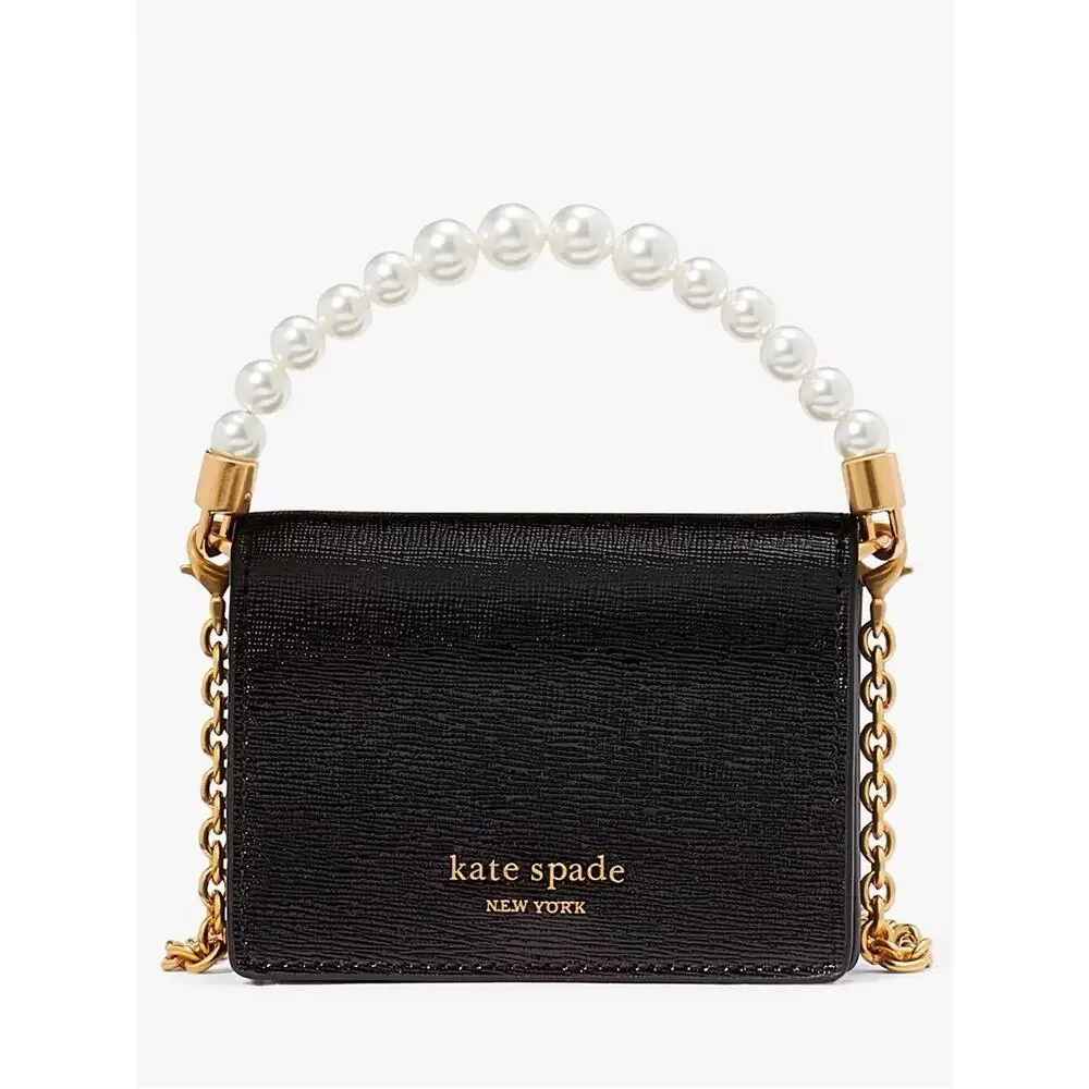 kate spade Black Pearl-Handle Mini Crossbody with Gold Chain